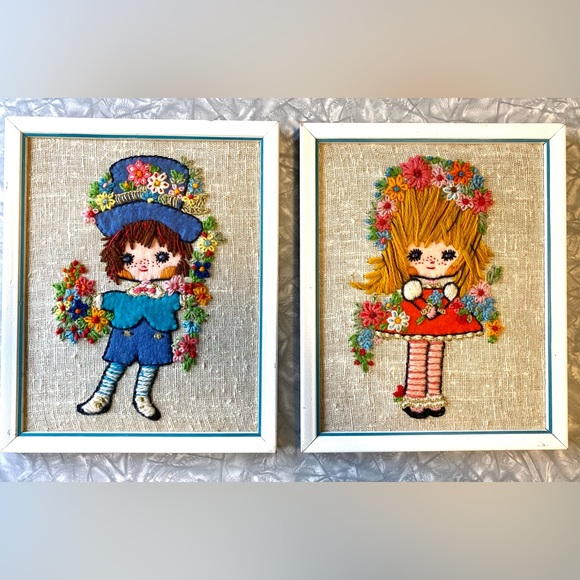 Vintage Other - RARE - Vintage Bucilla Completed Needlecraft Kit- Flower Children Stitchery set